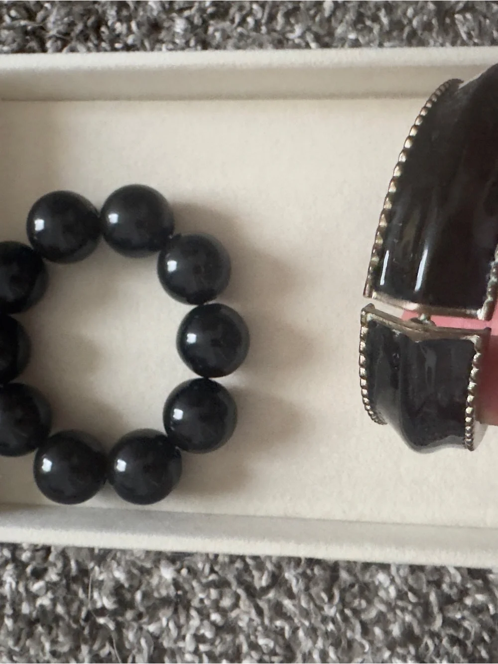 Black Beaded Stretch Bracelet & Black Bangle Bracelet - Men Accessories